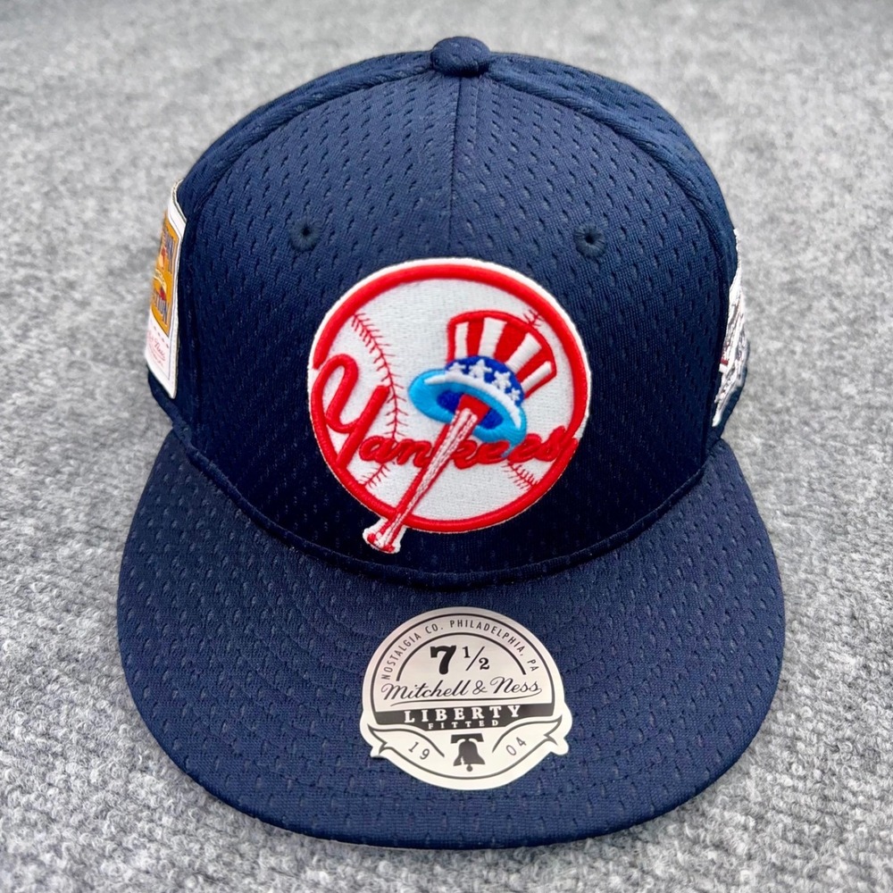 NY Yankees Hat Fitted 7‎ 1/2 M&N Blue Mesh BP 75th Side Patch 3D Team Logo Cap - Picture 3 of 10